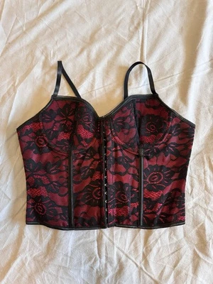 SHEIN Women’s Red Black Lace Corset Bustier Top Size Large Gothic Lingerie Style - Image 1 of 4