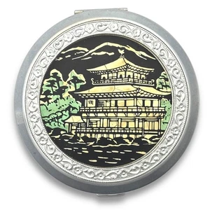 1950s Lovely Japan Compact Kinkaku-ji Golden Pavilion Kyoto Enamel Powder Case - Picture 1 of 8