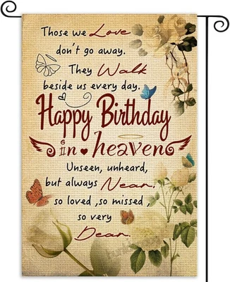 Feliz Cumpleaños en el Cielo Bandera Funeral Memorial Banderas Cementerio Funeral Letrero Foto 1 de 4