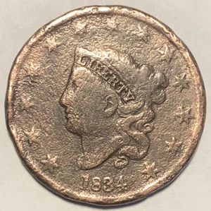 1834 Large Cent (AG/G Details) ~ Coronet Head ~ 1 Penny/Cent ~ USA Münze 1L2787 - Bild 1 von 8