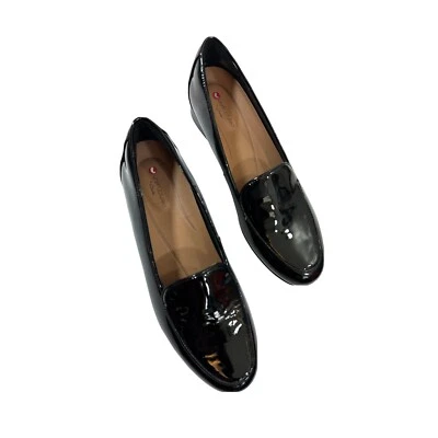 Mocasines planos de charol sin cordones negros Unstructured by Clarks para mujer talla 8N Foto 1 de 4