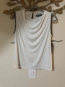 KARL LAGERFELD Paris Off WHITE/Black Dot Print Cowl Neck Sleeveless Size M BNWT - Picture 1 of 4