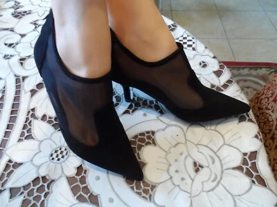 Botines Zara Negro Gamuza/Malla Transparente Tacones Gatito Talla 36 Foto 1 de 4