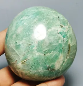 AMAZONITE w/ SMOKY QUARTZ Crystal Polished Sphere Palm Reiki Stone Healing - Picture 1 of 10