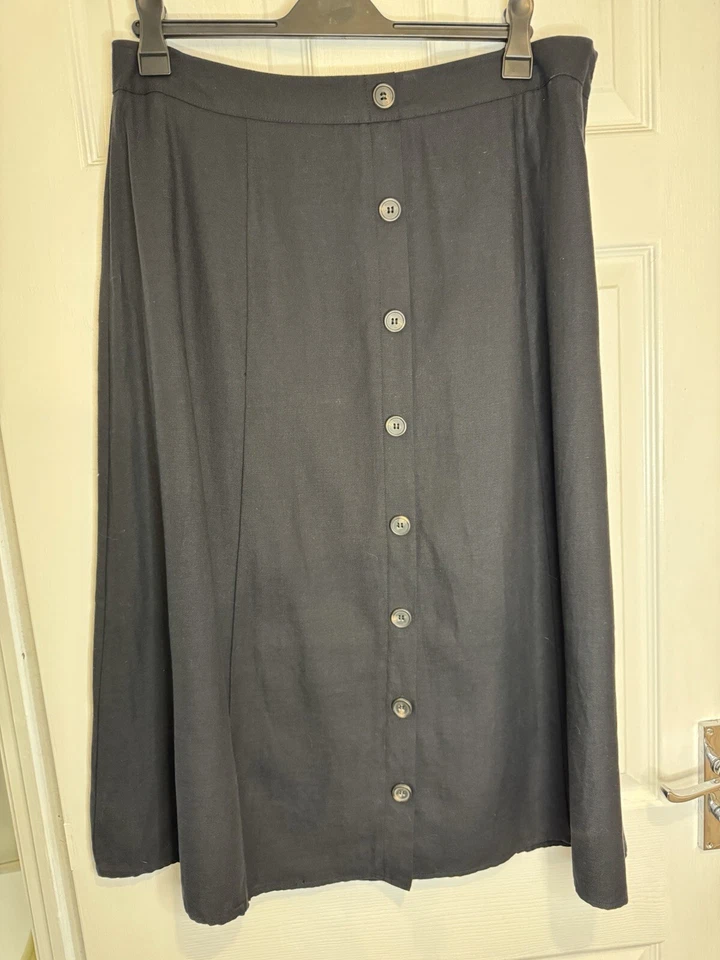 Long Tall Sally Size 18 Button Front Linen Skirt Black  Midi Length — 第 1/4 张图片
