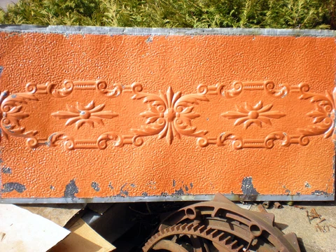 SALE 25 x 48 Antique Ceiling Tin Tile Pumpkin Cabinet Doors Shabby Chic Cottage Cover