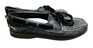 Sperry Top Siders Shoes Black Glitter Sparkles Velvet Laces Womens 6.5M - Picture 1 of 9