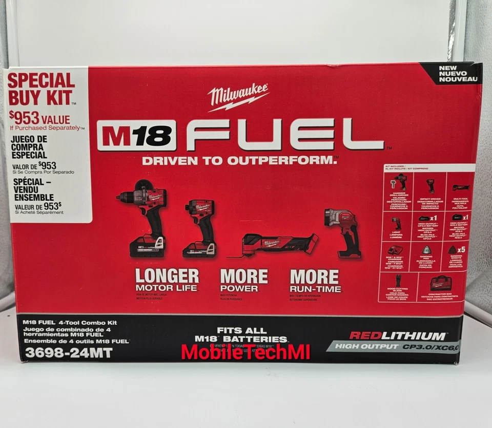 Milwaukee 3698-24MT M18 FUEL 4-Tool Combo Kit, Hammer, Impact, Multi-Tool, Light - Image 1 of 2