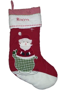 Medias de Navidad Pottery Barn Kids rojas SANTA CLAUS guinga monograma ROCCO - Imagen 1 de 3