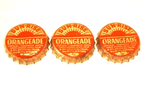Lot of 3 Sun-Rise Orangeade Cork Lined Orange Soda Bottle Caps Dubuque, Iowa - Picture 1 of 6
