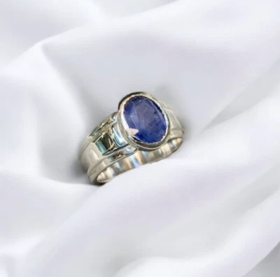 Anel masculino de safira azul natural prata 925 homem Neelam joias de safira real - Imagem 1 de 3