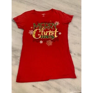 NWOT Holiday Time Womens Red Merry Christmas Graphic Tee Shirt Small - Picture 1 of 2