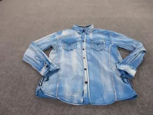 Roar Shirt Adult M Blue Embroidered Pockets Western Grunge Western Casual Mens - Picture 1 of 7