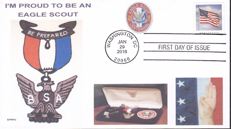 BSA  PROUD TO BE EAGLE SCOUT   BOY SCOUTS   MEDAL  CENTENNIAL  FDC-DWc - Image 1 of 1