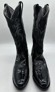 Los Altos Men's Genuine Eel Skin Cowboy Western Boots SIZE 7.5 D Glossy Black - Picture 1 of 14