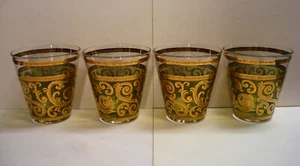 Culver Smaragd Barock MCM Grün Gold Rolle Cocktail Felsen 4 Getränkegläser Vintage - Bild 1 von 9