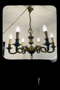 Alter  Massiv Messing Kronleuchter  6 Flammen Frankreich Gold Bronziert - Bild 1 von 1