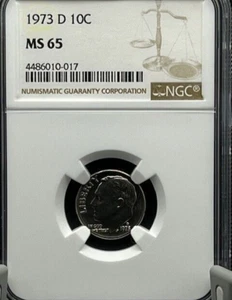 1973-D Roosevelt Dime 10C NGC MS 65 - Picture 1 of 4