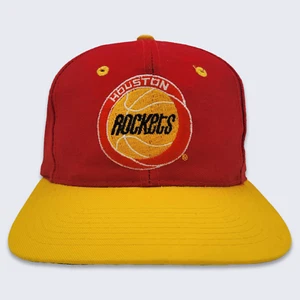 Houston Rockets Vintage 90s Top of the World Snapback Hat - Red & Yellow Cap - Picture 1 of 8