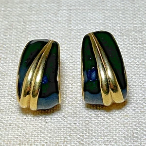 Napier Earrings Vintage 80’s Gold tone Black Enamel Dangle Working Girl Vibes - Picture 1 of 5