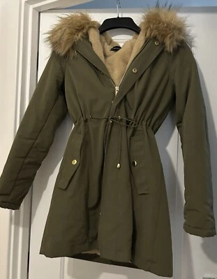 Karen Millen Hooded Parka Coat, Relaxed Silhouette, Thick hood, Faux Fur Lining. - Image 1 of 4
