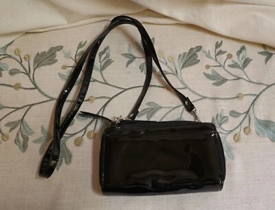 Vintage Buxton Stylish Black Small Patent Leather Purse, Long Crossbody - Image 1 of 4