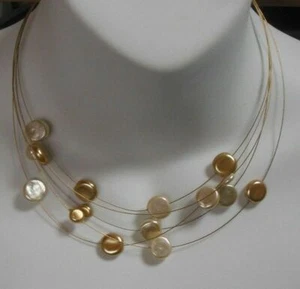 Collana Vintage Avon Multifilo Tono Oro Filo Perline Piatte Collare - Foto 1 di 2