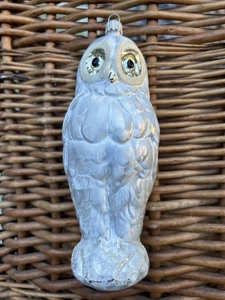 Lauscha Glas Búho de Nieve Adorno de Navidad 6.5" Alemania Bosque Blanco Plata - Imagen 1 de 6