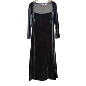 Moda Int'l Vintage Samt Maxikleid L grau eckiger Ausschnitt 90er Whimsigoth Y2K - Bild 1 von 8