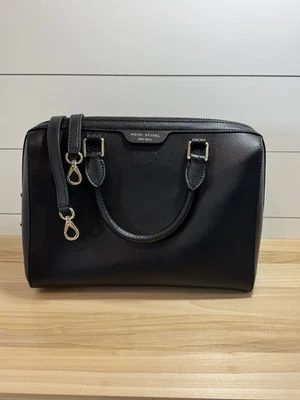 Henri Bendel Black West 57th Turnlock Satchel Handbag Shoulder Bag Monogram - Image 1 of 4