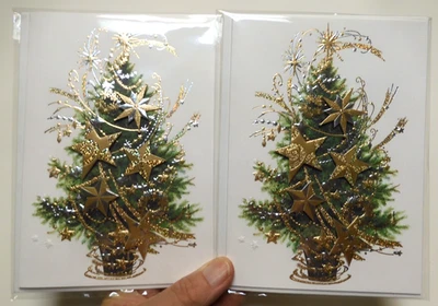 2 Papyrus Cards High Quality Merry Christmas Tree With Golden Stars - Image 1 of 4