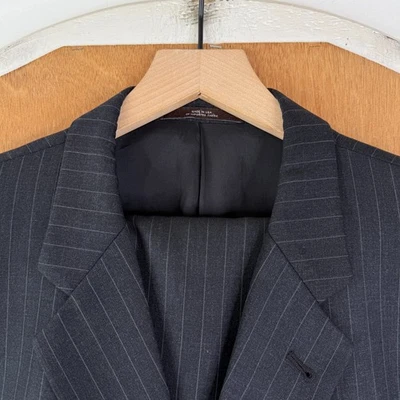 Joseph Abboud Suit Mens 44R Gray Pinstripe 3 Button Super 120s Wool Pants 36x27 - Image 1 of 4