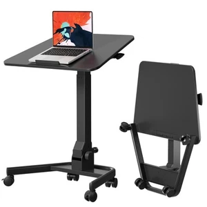 Foldable Mobile Standing Desk, Pneumatic Height Adjustable Rolling Sit Stand ... - Picture 1 of 9