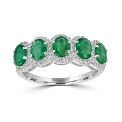 Joyería fina anillo de aniversario con halo de diamantes esmeralda ovalada de... - Imagen 1 de 4