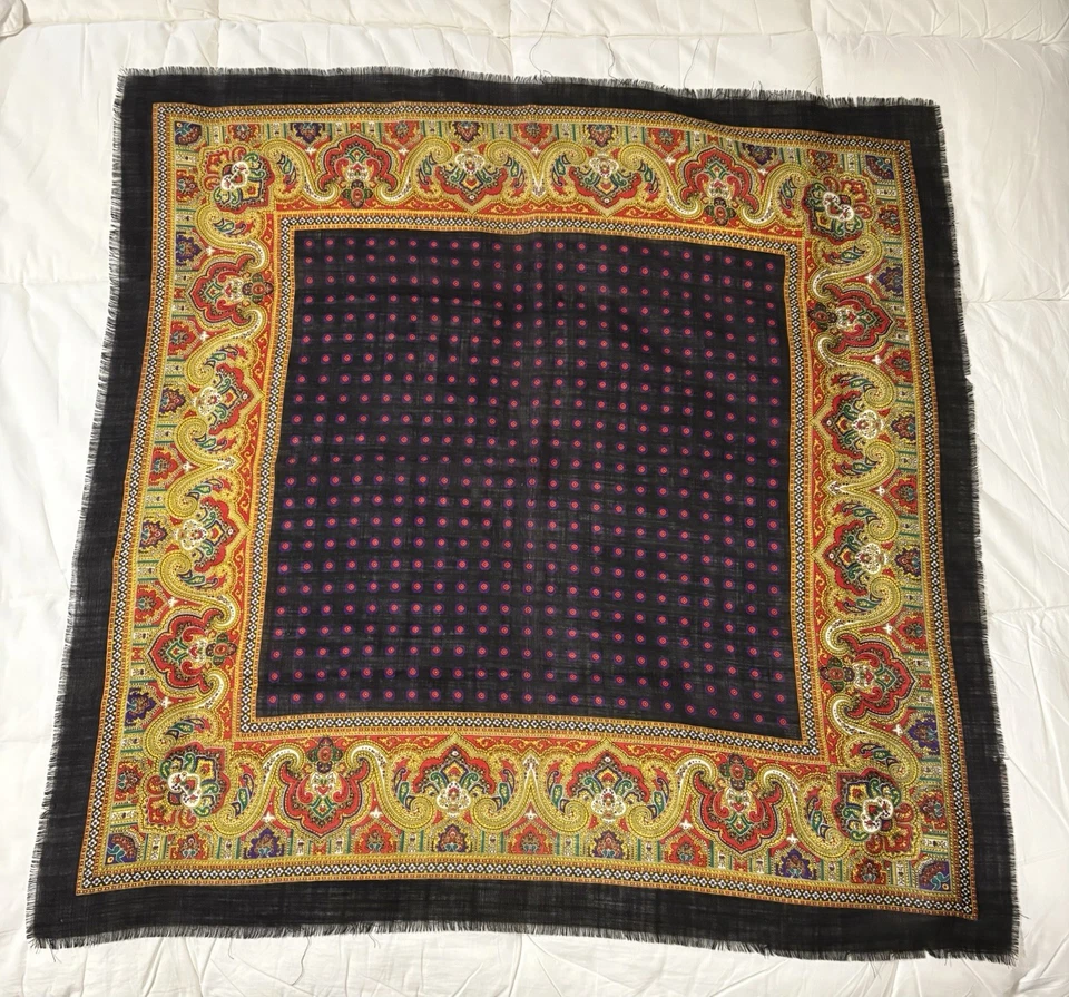 Vintage Baar & Beards Wool Paisley Raw Fringed Square Scarf Shawl 29x29 Japan - Image 1 of 2