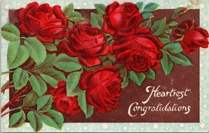 Alte AK Herzlichste Glückwünsche schöne rote Rosen verschickt 1910 - Bild 1 von 2