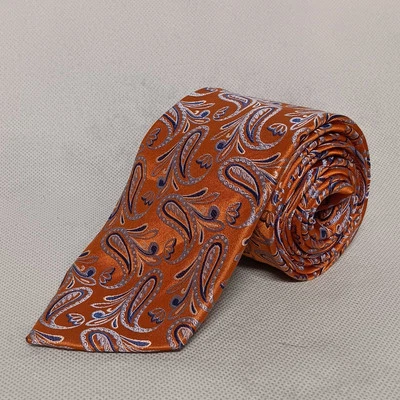 Corbata de seda Haines & Bonner of London naranja y azul cachemir  Foto 1 de 4