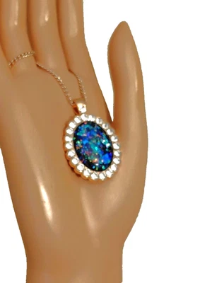 Colgante de ópalo de resina azul real ópalo en chapado en oro rosa de 18 quilates acero inoxidable Foto 1 de 4