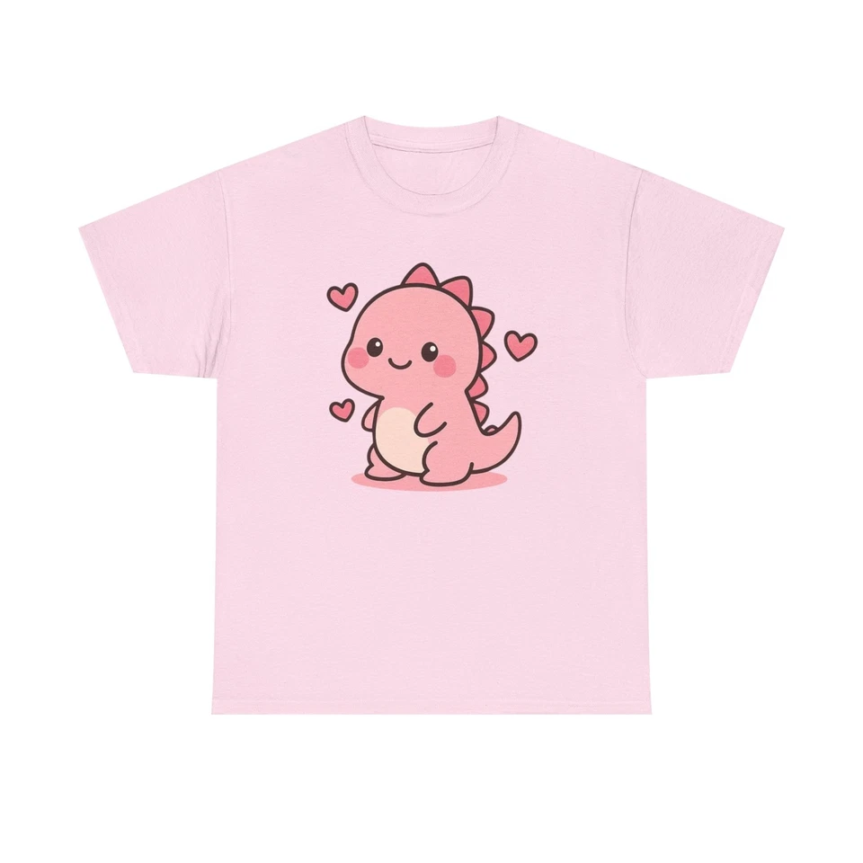 Süßes rosa Dino T-Shirt l Kawaii Dinosaurier Cartoon Shirt Unisex Geschenk Herz - Image 1 of 1