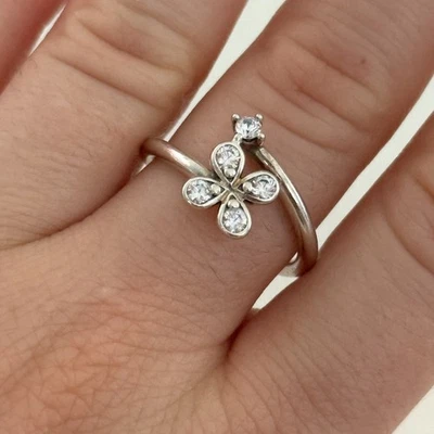 Pandora 925 Sterling Silver Four Petal Flower CZ Ring Size 7 - Image 1 of 4