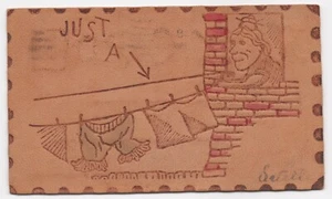 1906 Leather Postcard PC Clothesline Philadelphia to Hanover PA 1 Cent Franklin - Picture 1 of 2