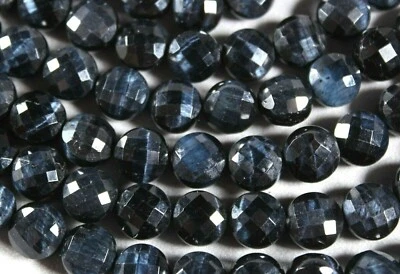 CUENTAS DE MONEDA INFLADAS FACETADAS OJO DE TIGRE AZUL RICO 10 MM 15,5" OJO DE HALCÓN OJO DE TIGRE Foto 1 de 3