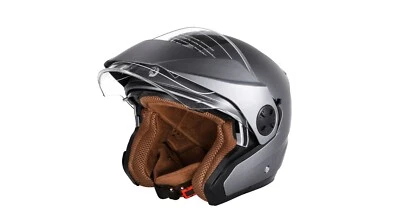 Motorradhelm Jethelm mit Doppelvisier  für Vespa Moped Mofa Scooter Roller Grau - Bild 1 von 4