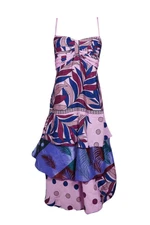 Boho Women's Floral Dress Ruffled Spaghetti Strap Recycled Sari Printed Sundress