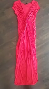 Size Large Sabora High Low Red Dress Stretch Form Fitting Deep V Plunge - Picture 1 of 7