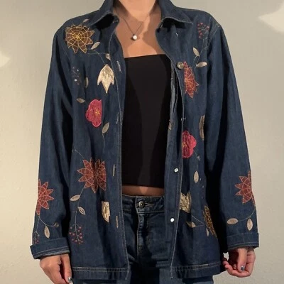 Camisa/Chaqueta Vintage Haband Tudor Court Talla S Denim Floral Bordada Foto 1 de 4