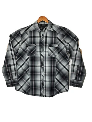 Camisa a cuadros y cuadros INC para hombre, color: negro profundo, talla: grande Foto 1 de 4