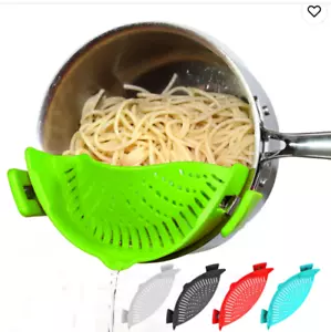 Snap N Strain Pot Strainer & Pasta Strainer -Adjustable Silicone Clip on (Green) - Picture 1 of 9