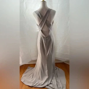 Amsale Elegant Bridesmaids Grey Cross-Back  Dress - Picture 1 of 6