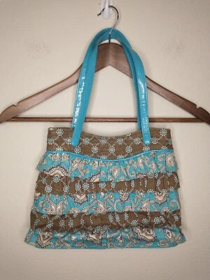Vera Bradley "Totally Turq Turquoise"  Cha Cha Handbag Purse Brown Ruffles - Image 1 of 4